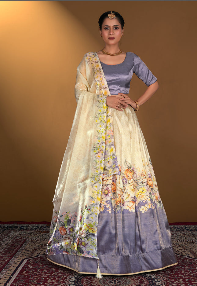 Woman wearing a traditional outfit with a floral design