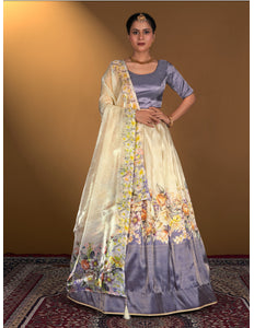 Woman wearing a traditional outfit with a floral design