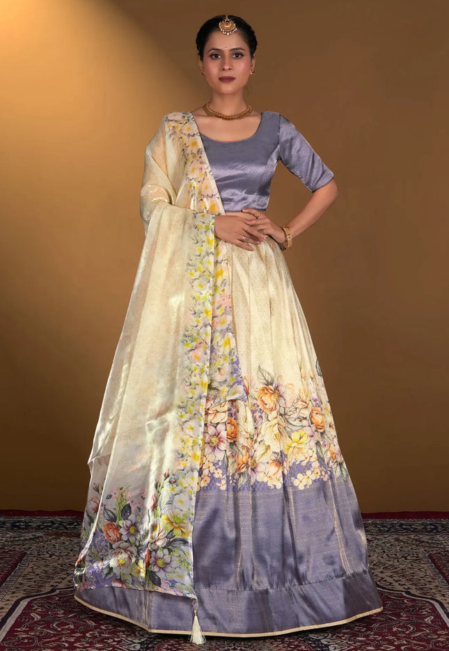 Chiku Digital Printed Satin Lehenga With Chinnon Dupatta