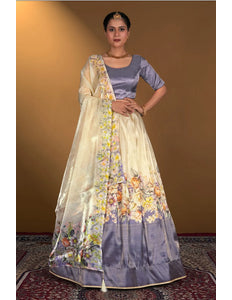 Chiku Digital Printed Satin Lehenga With Chinnon Dupatta