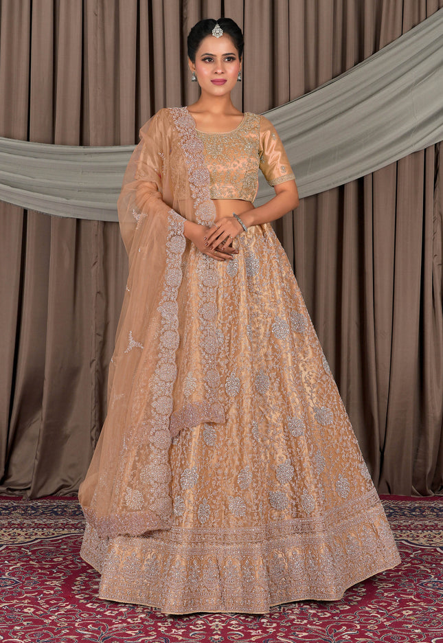 Woman in a beige embroidered traditional outfit
