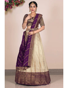 Chiku Jacquard Banarasi Silk Lehenga With Zari Woven