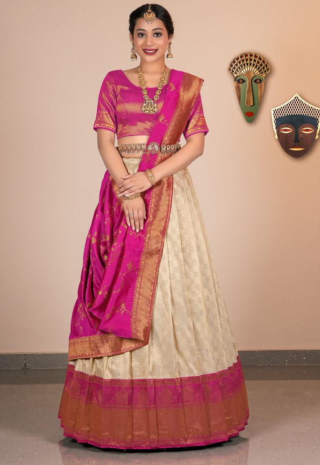 Woman in a Chiku-Colored Traditional Half-Saree