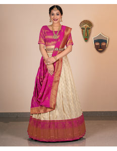 Woman in a Chiku-Colored Traditional Half-Saree