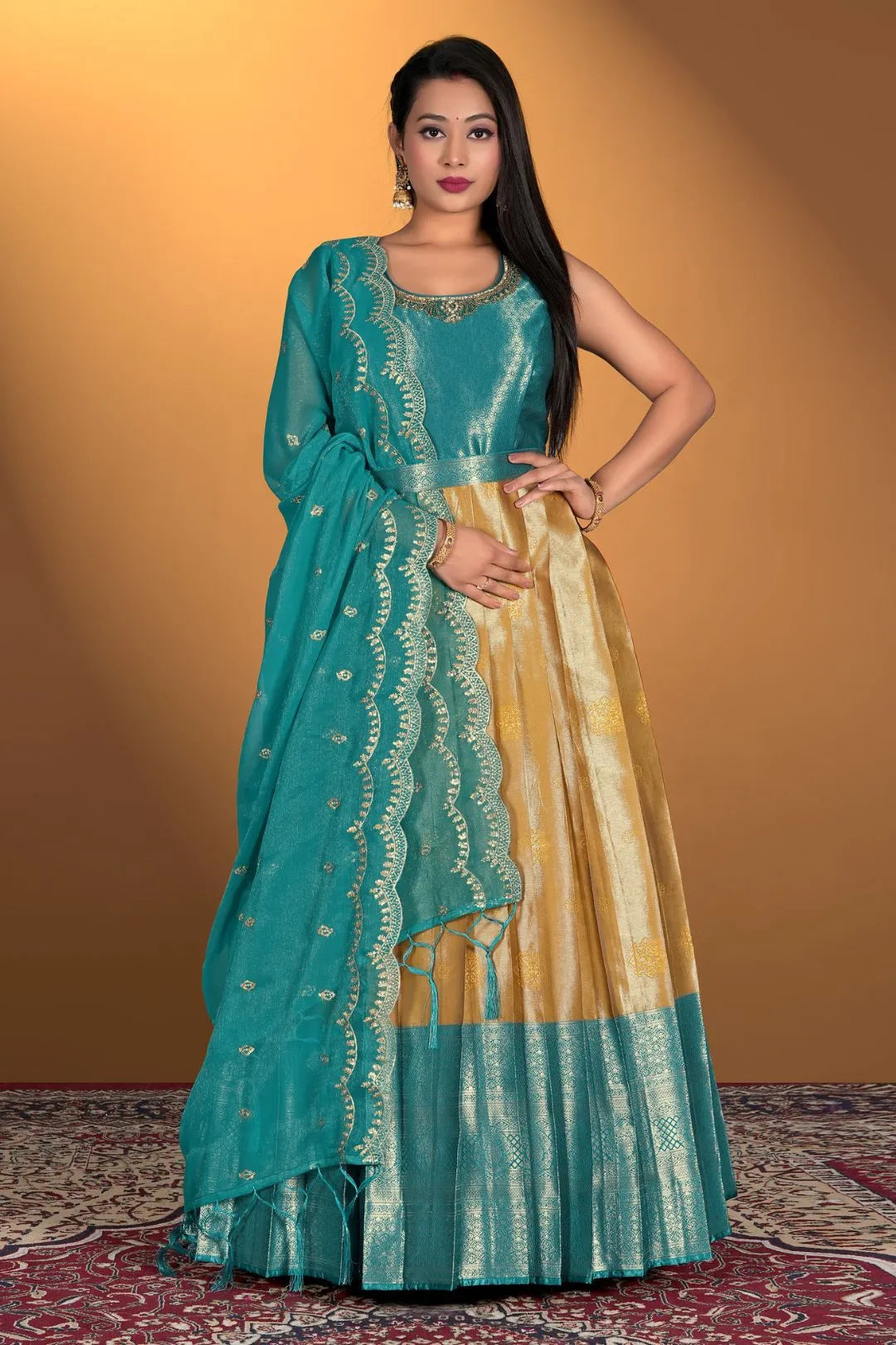 Chiku Latest Banarasi Silk Gown with Zari Work