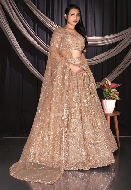 Woman in a beige embroidered traditional outfit