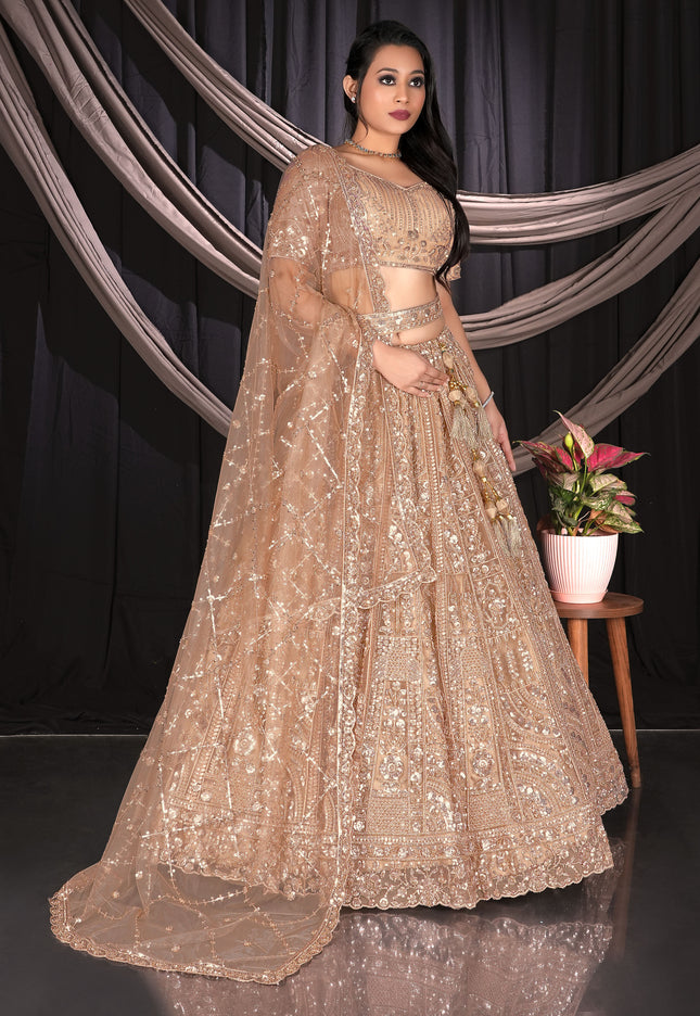 Woman in a beige embroidered traditional outfit