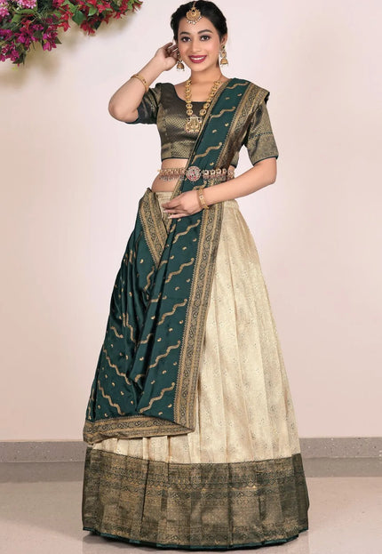 Chiku Self Banarasi Jacquard Lehenga With Zari Woven