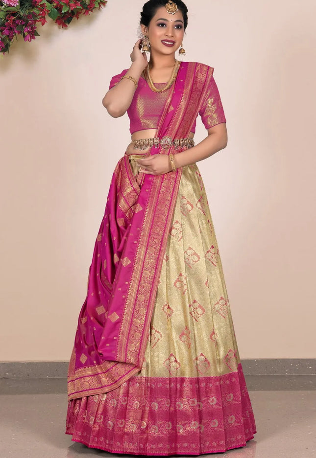 Chiku Self Jacquard Banarasi Silk Lehenga Choli