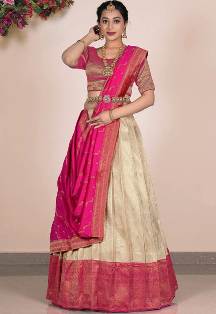 Chiku Self Jacquard Banarasi Silk Lehenga With Zari Woven