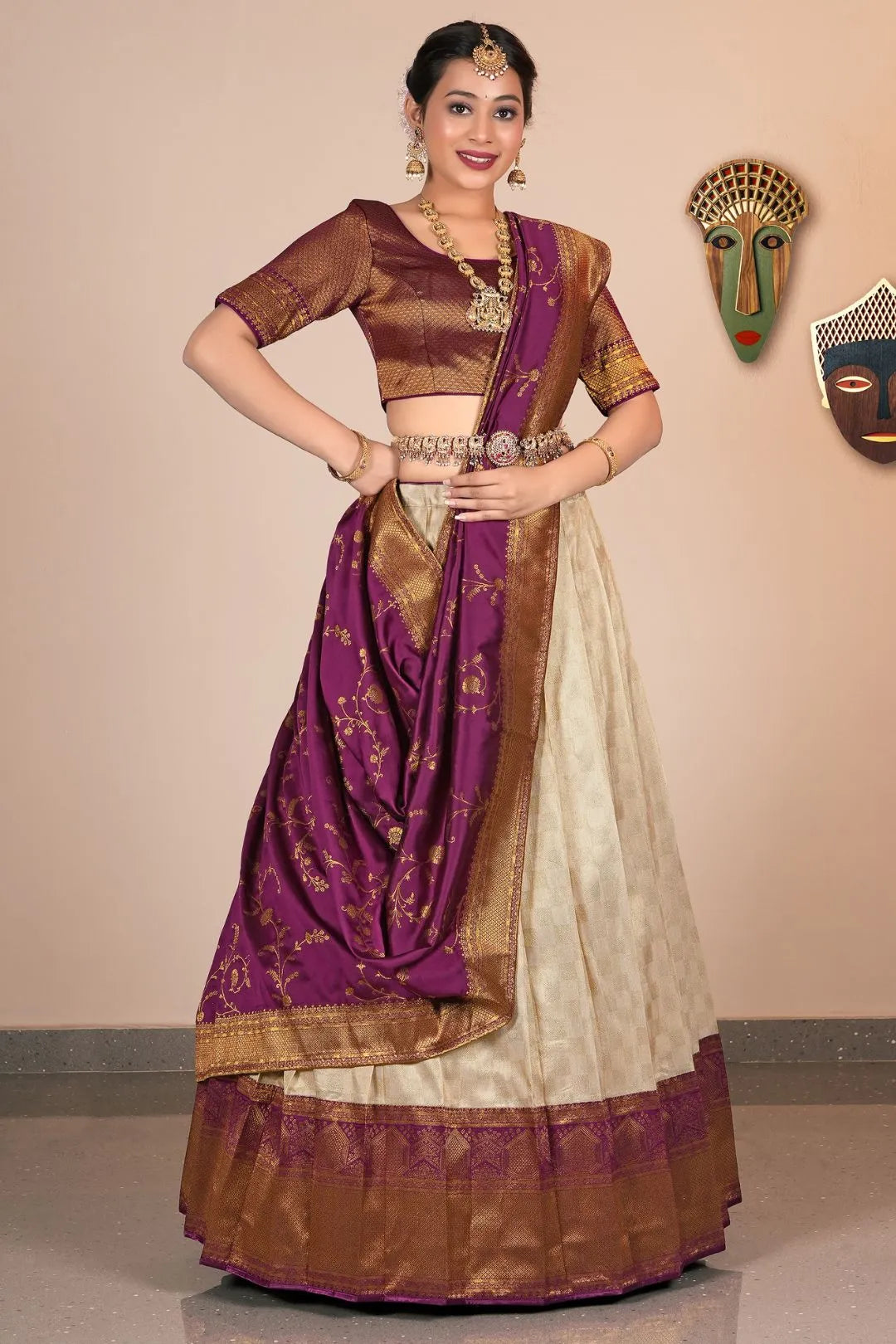 Chiku Self Jacquard Banarasi Silk Zariwork Lehenga Choli