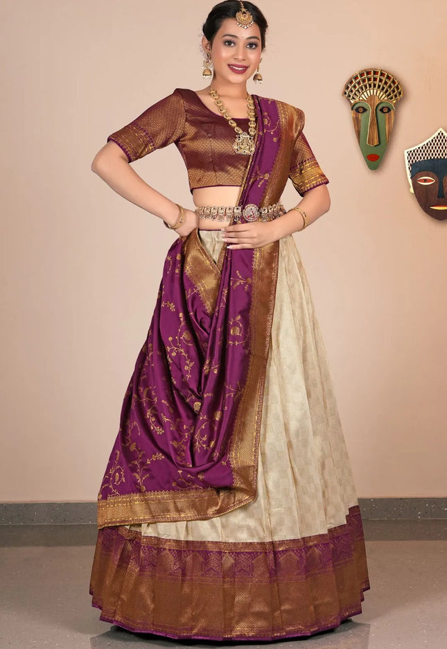 Chiku Self Jacquard Banarasi Silk Zariwork Lehenga Choli