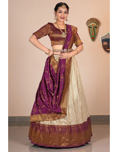 Chiku Self Jacquard Banarasi Silk Zariwork Lehenga Choli