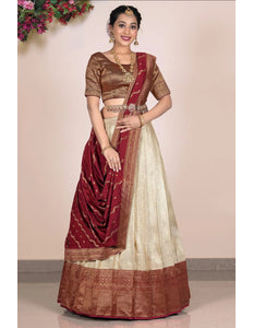 Chiku Self Jacquard Lehenga With Zari Woven