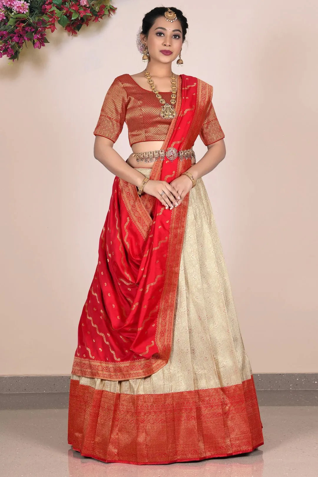 Chiku Self Jacquard Silk Lehenga With Zari Woven
