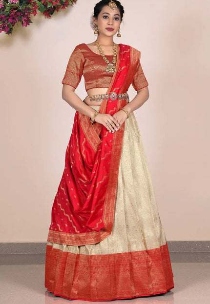 Chiku Self Jacquard Silk Lehenga With Zari Woven