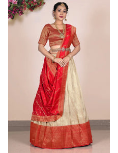 Chiku Self Jacquard Silk Lehenga With Zari Woven