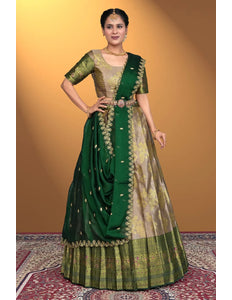 Chiku Semi-Stitched Lehenga Choli In Banarasi Silk