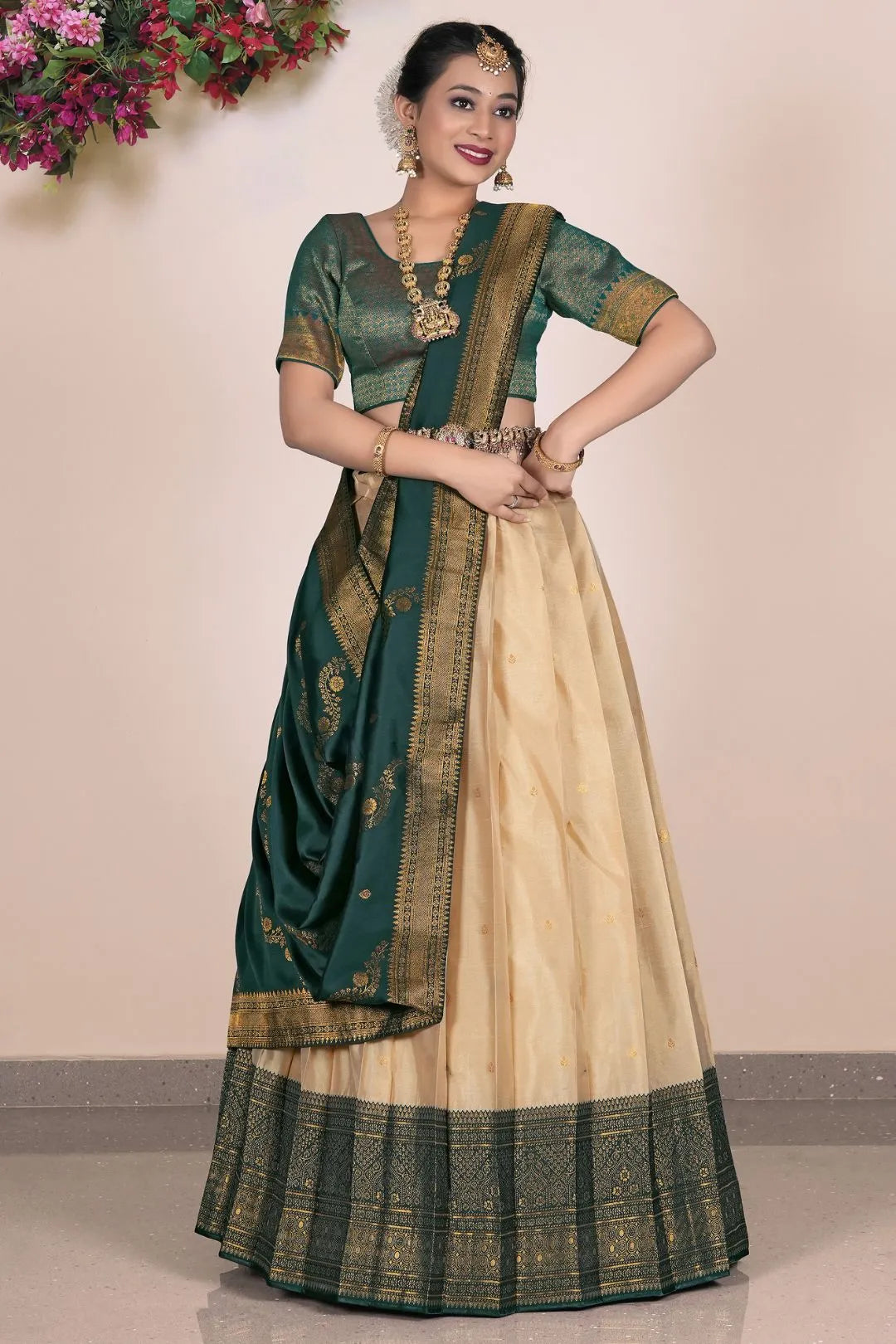 Chiku South Style Banarasi Silk Half Saree