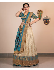 Woman in a traditional chiku-color half-saree