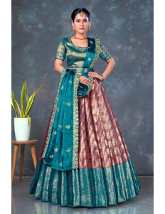 Copper Color Banarasi Lehenga With Peacock Dupatta