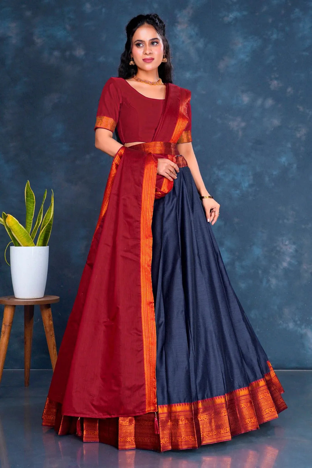 Blue Cotton Silk Lehenga Choli with Zari Work