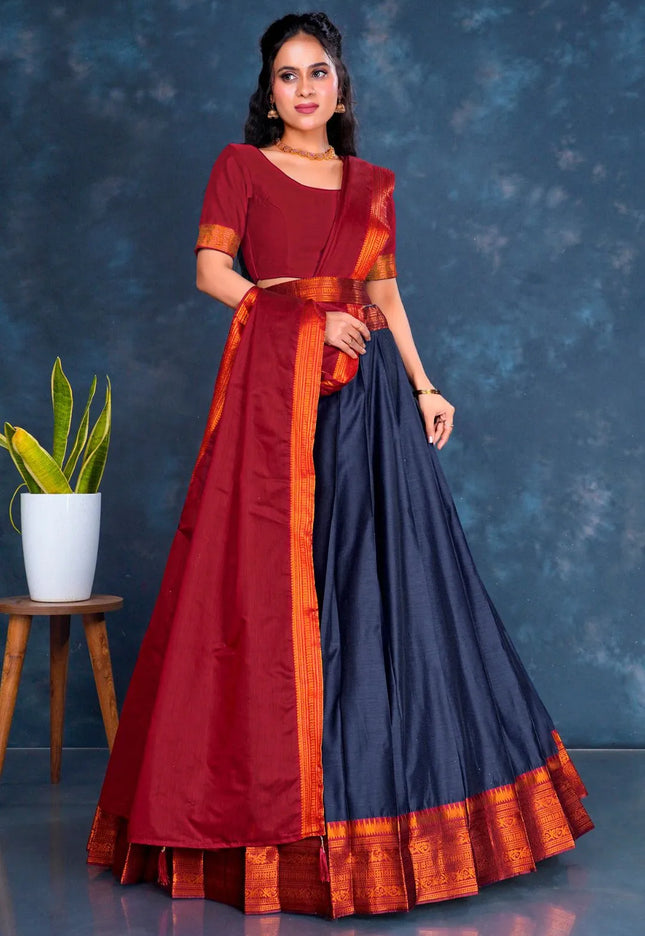 Blue Cotton Silk Lehenga Choli with Zari Work