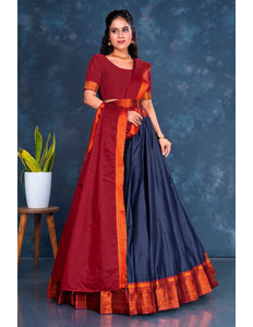 Blue Cotton Silk Lehenga Choli with Zari Work