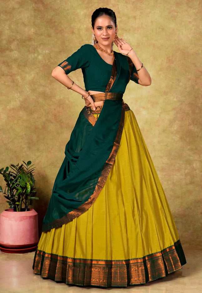Musterd Cotton Silk Lehenga Choli with Zari Work