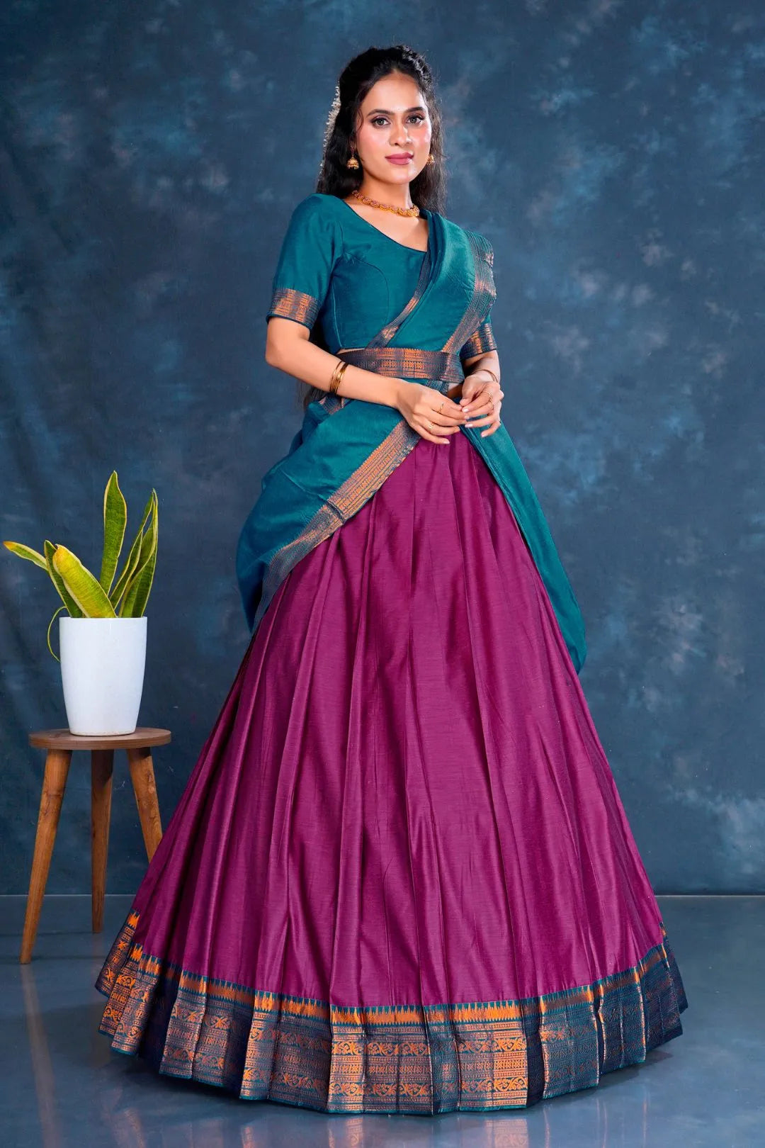 Wine Cotton Silk Lehenga Choli with Zari Work