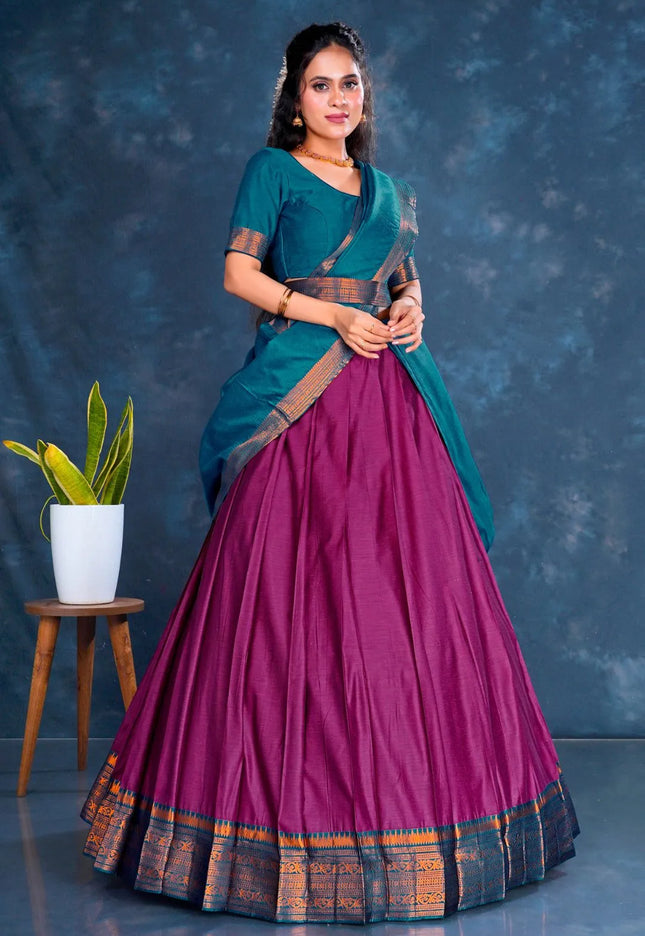 Wine Cotton Silk Lehenga Choli with Zari Work