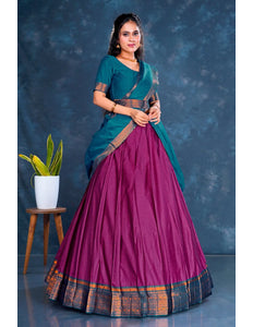 Wine Cotton Silk Lehenga Choli with Zari Work