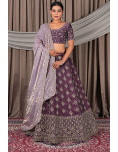 Wine Fendy Silk Semi-Stitched Lehenga For Women