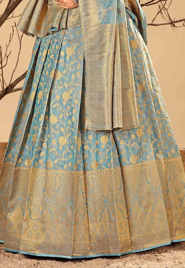 Sky Blue Long Dress Banarasi Silk Zari Weaving