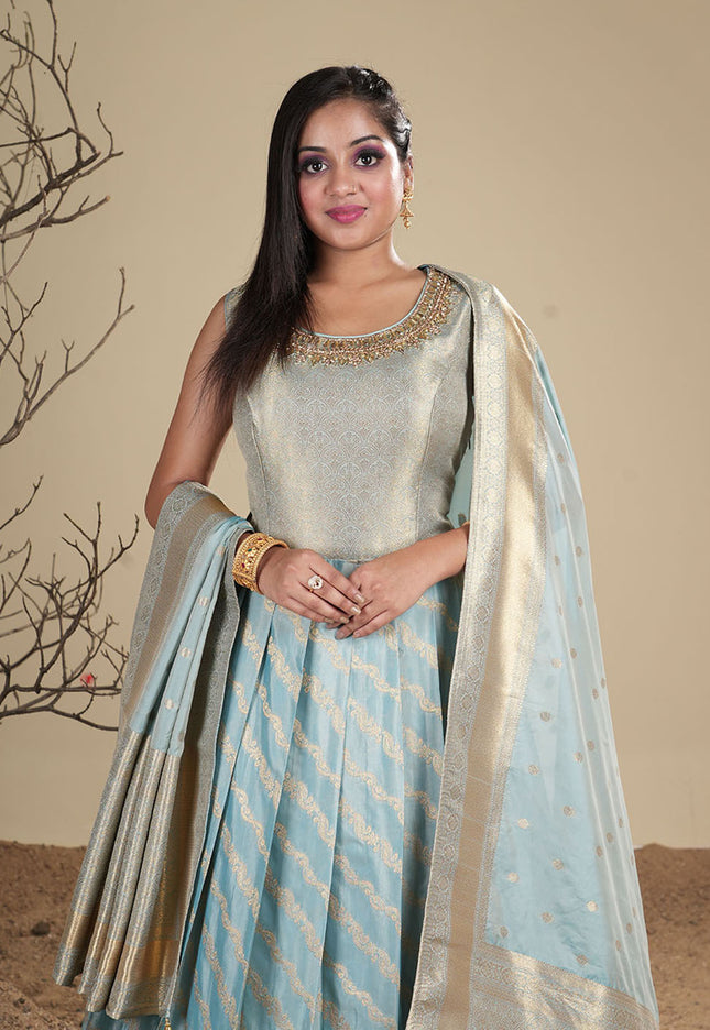 Sky Blue Banarasi Silk Gown