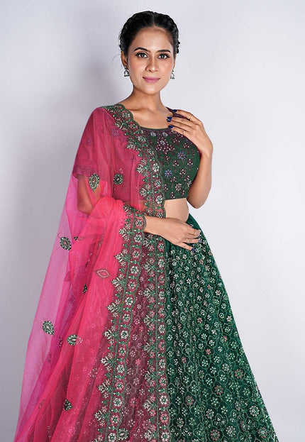 Bottle Green Traditional Net Lehenga