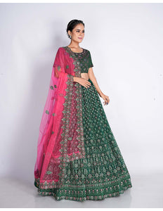 Bottle Green Traditional Net Lehenga