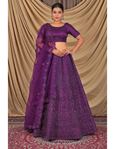 Dark Purple Sequins Embroidered Net Lehenga Choli