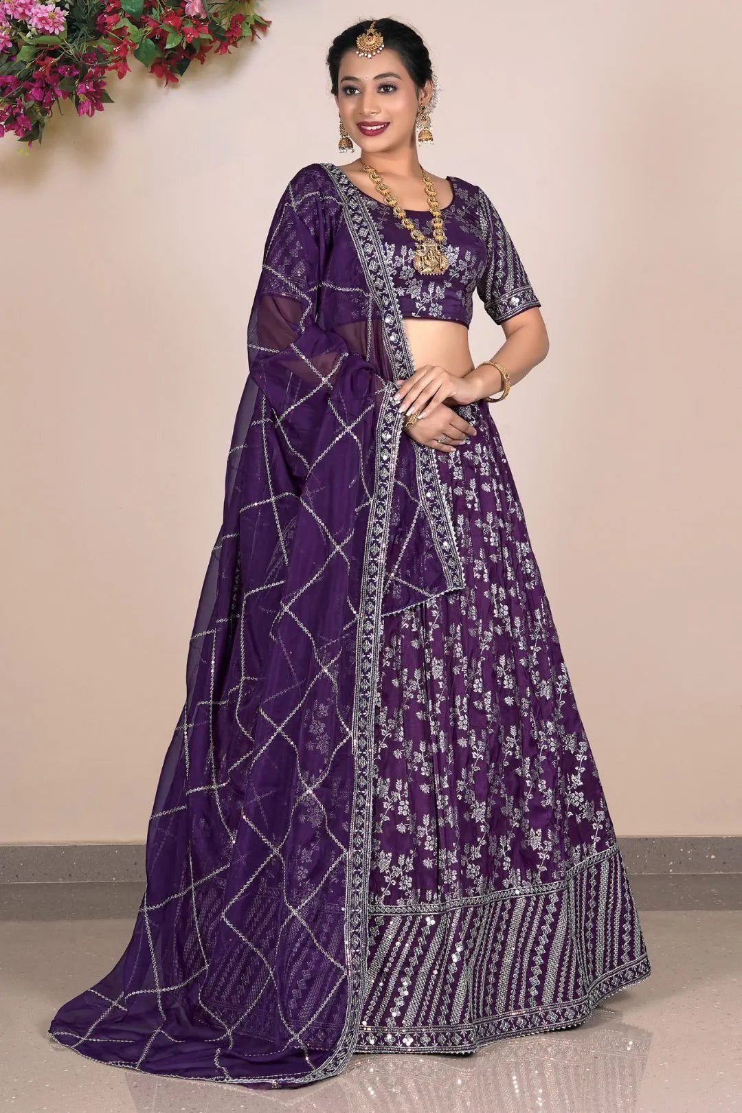 Dark Purple Viscose Fabric Half Saree For Women