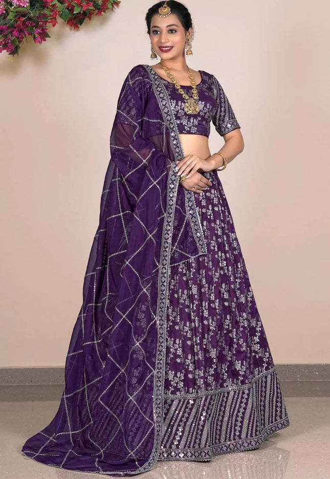 Dark Purple Viscose Fabric Half Saree For Women