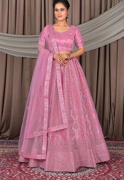 Pink Designer Net Lehenga Choli For Women