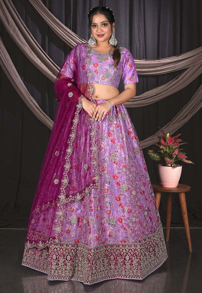 Designer Purple Net Lehenga Choli For Weddings