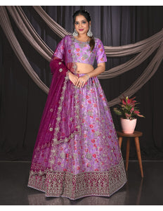 Designer Purple Net Lehenga Choli For Weddings