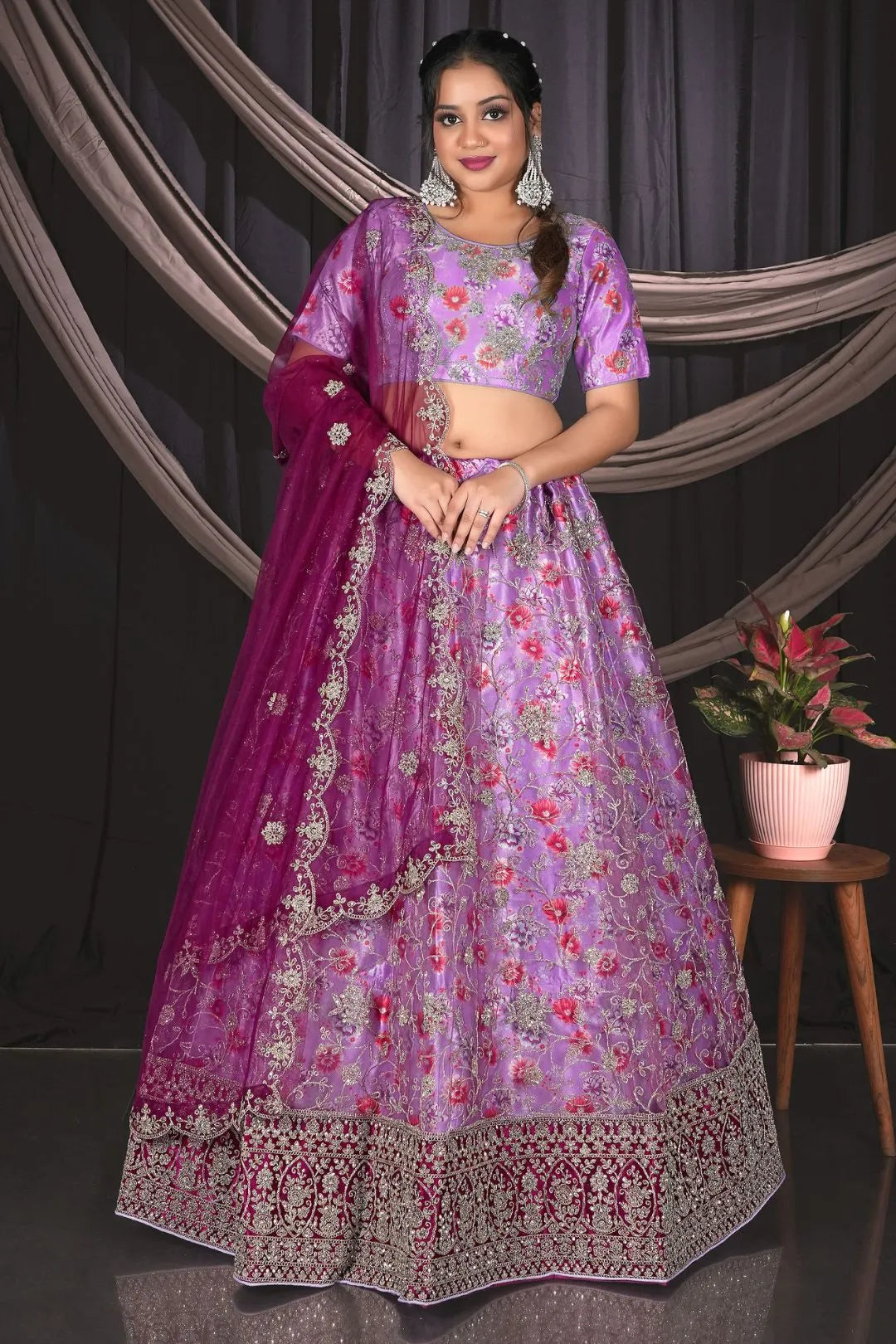 Designer Purple Net Lehenga Choli For Weddings