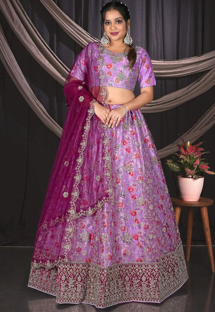 Designer Purple Net Lehenga Choli For Weddings