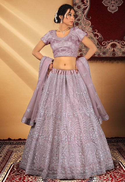 Purple Net Designer Lehenga with Heavy Work