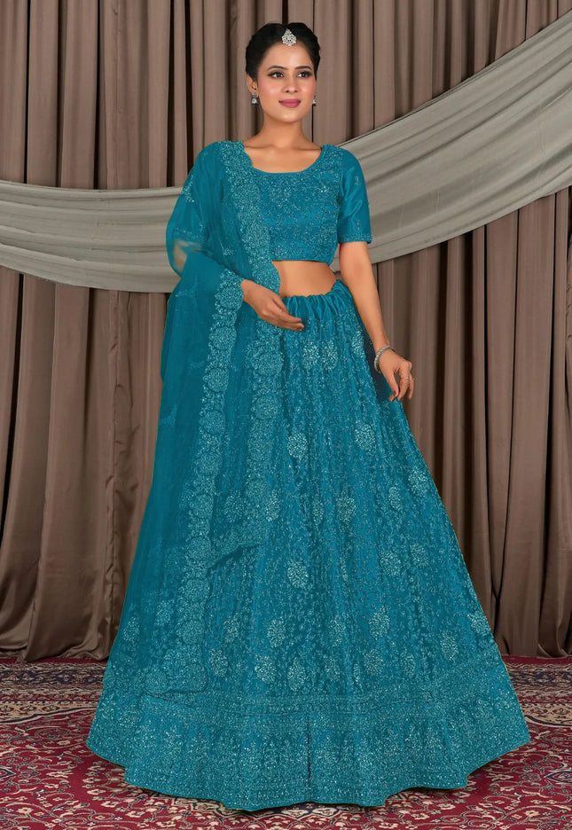 Firozi Embroidered Bridesmaid Lehenga Choli In Net