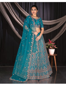 Embroidered Net Lehenga Choli With Dupatta