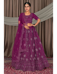 Purple Embroidered Bridesmaid Lehenga Choli In Net