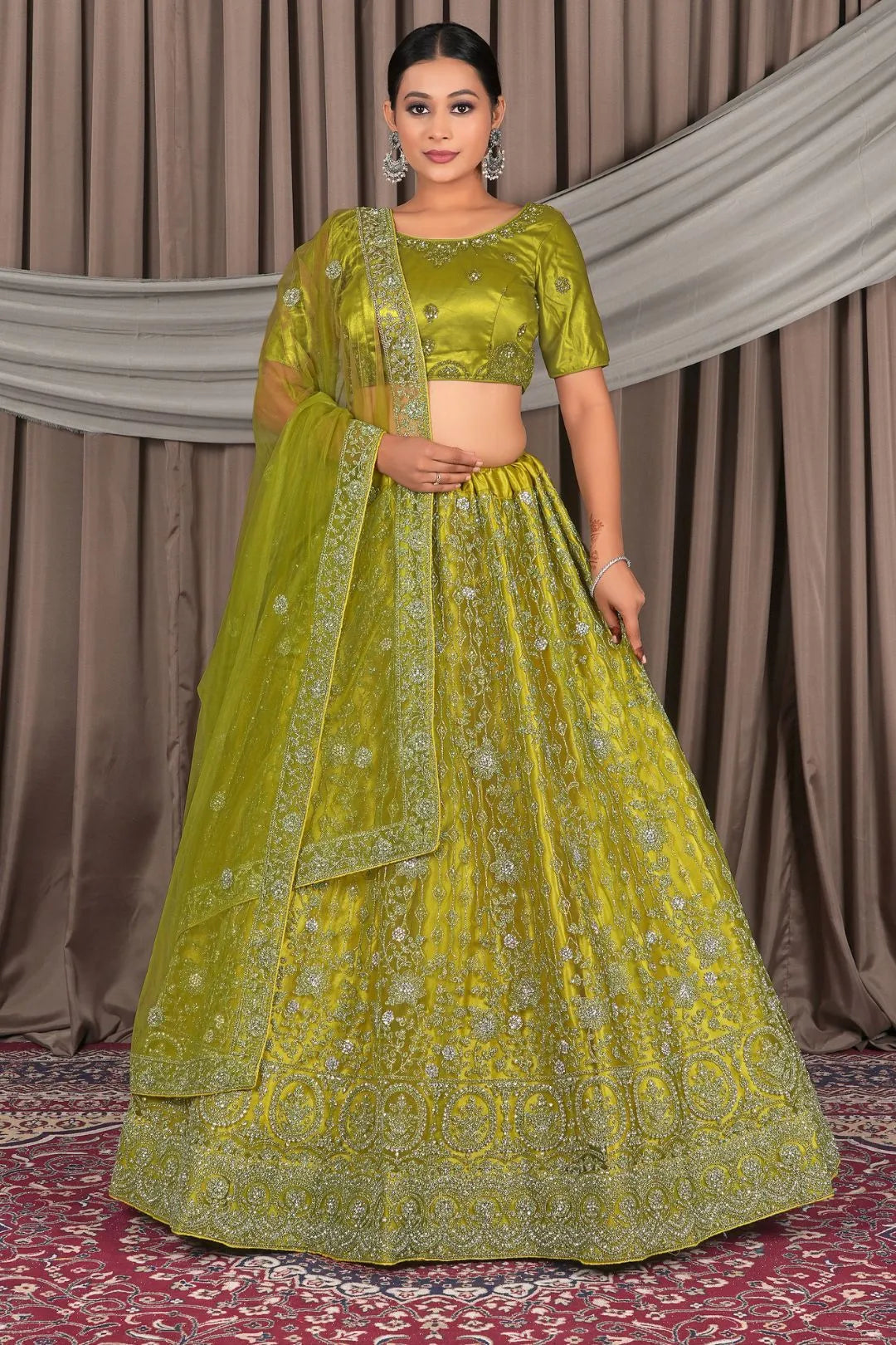 Lemon Embroidery Work Net Lehenga Choli